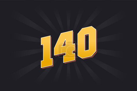 Illustration for Number 140 vector font alphabet. Yellow 140 number with black background - Royalty Free Image