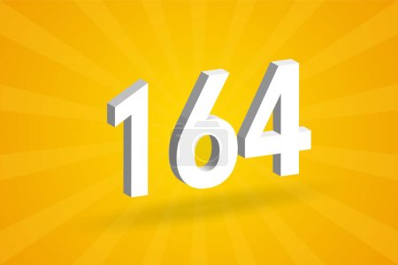 Illustration for 3D 164 number font alphabet. White 3D Number 164 with yellow background - Royalty Free Image