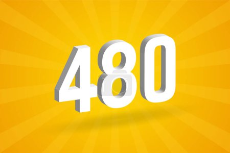 Illustration for 3D 480 number font alphabet. White 3D Number 480 with yellow background - Royalty Free Image