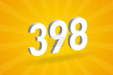 Illustration for 3D 398 number font alphabet. White 3D Number 398 with yellow background - Royalty Free Image