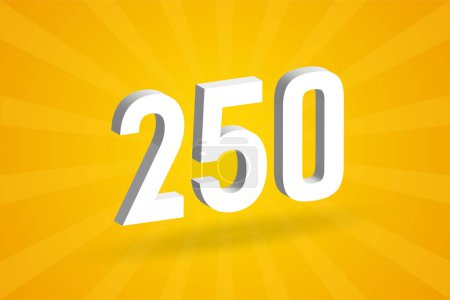 Alphabet de police 3D 250 chiffres. Blanc 3D Nombre 250 avec fond jaune