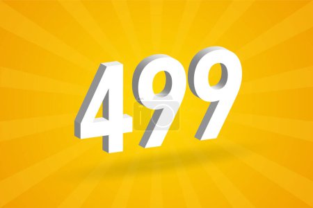 Alphabet de police 3D 499 number. Blanc numéro 3D 499 avec fond jaune