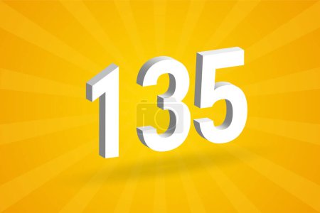 Ilustración de Alfabeto fuente 3D 135 número. Blanco 3D número 135 con fondo amarillo - Imagen libre de derechos