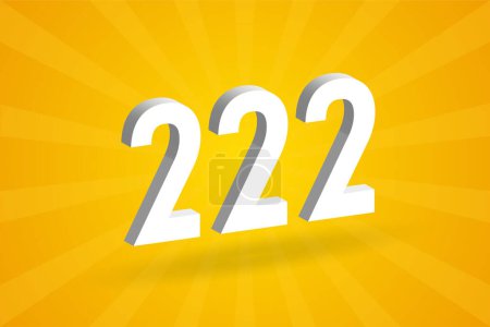 Téléchargez les illustrations : Alphabet de police 3D 222 number. Blanc 3D Nombre 222 avec fond jaune - en licence libre de droit
