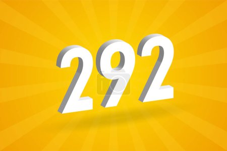 Illustration for 3D 292 number font alphabet. White 3D Number 292 with yellow background - Royalty Free Image