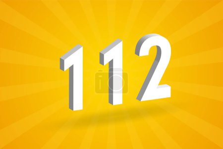 Illustration for 3D 112 number font alphabet. White 3D Number 112 with yellow background - Royalty Free Image