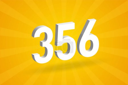 Illustration for 3D 356 number font alphabet. White 3D Number 356 with yellow background - Royalty Free Image