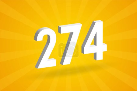 Illustration for 3D 274 number font alphabet. White 3D Number 274 with yellow background - Royalty Free Image