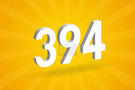 Illustration for 3D 394 number font alphabet. White 3D Number 394 with yellow background - Royalty Free Image
