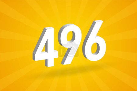 Illustration for 3D 496 number font alphabet. White 3D Number 496 with yellow background - Royalty Free Image