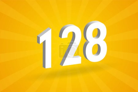 Ilustración de Alfabeto fuente 3D 128 número. Blanco 3D Número 128 con fondo amarillo - Imagen libre de derechos