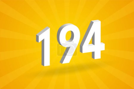Illustration for 3D 194 number font alphabet. White 3D Number 194 with yellow background - Royalty Free Image