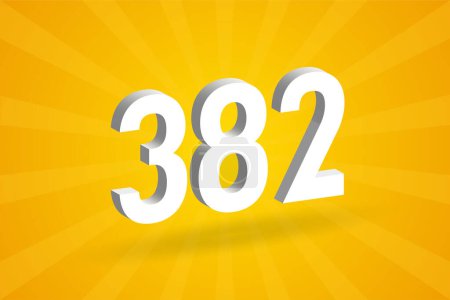 Ilustración de Alfabeto fuente 3D 382 número. Blanco 3D Número 382 con fondo amarillo - Imagen libre de derechos