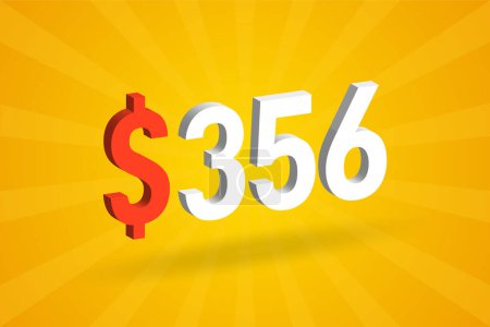 Illustration for 356 USD 3D text symbol. 356 United State Dollar 3D with yellow background American Money stock vector - Royalty Free Image