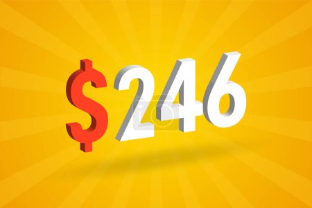 Ilustración de 246 USD Símbolo de texto 3D. 246 Dólar de los Estados Unidos 3D con fondo amarillo American Money vector de acciones - Imagen libre de derechos