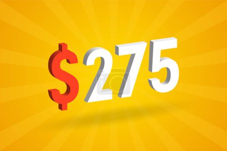 Illustration for 275 USD 3D text symbol. 275 United State Dollar 3D with yellow background American Money stock vector - Royalty Free Image