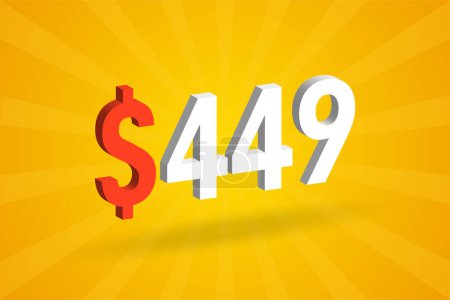 Ilustración de 449 USD Símbolo de texto 3D. 449 Dólar de los Estados Unidos 3D con fondo amarillo American Money vector de acciones - Imagen libre de derechos