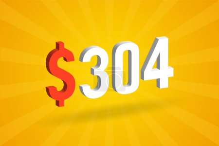 Ilustración de 304 USD Símbolo de texto 3D. 304 Dólar de los Estados Unidos 3D con fondo amarillo American Money vector de acciones - Imagen libre de derechos
