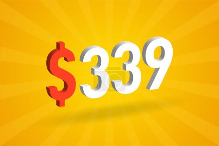 Téléchargez les illustrations : 339 USD symbole texte 3D. 339 Etats-Unis Dollar 3D avec fond jaune American Money vecteur de stock - en licence libre de droit