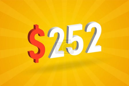 Illustration for 252 USD 3D text symbol. 252 United State Dollar 3D with yellow background American Money stock vector - Royalty Free Image