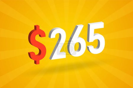 Ilustración de 265 USD Símbolo de texto 3D. 265 Dólar de los Estados Unidos 3D con fondo amarillo American Money vector de acciones - Imagen libre de derechos