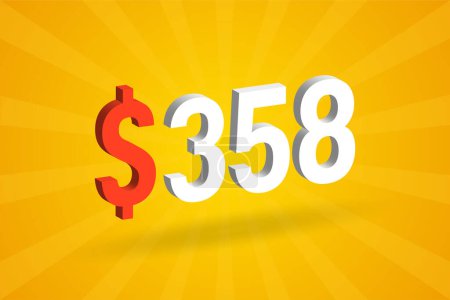 Ilustración de 358 USD Símbolo de texto 3D. 358 Dólar de los Estados Unidos 3D con fondo amarillo American Money vector de acciones - Imagen libre de derechos