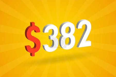 Ilustración de 382 USD Símbolo de texto 3D. 382 Dólar de los Estados Unidos 3D con fondo amarillo American Money vector de acciones - Imagen libre de derechos