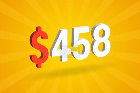 Illustration for 458 USD 3D text symbol. 458 United State Dollar 3D with yellow background American Money stock vector - Royalty Free Image