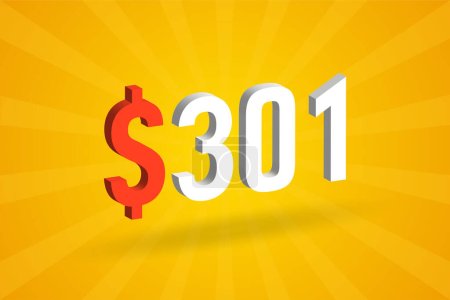 Téléchargez les illustrations : 301 USD symbole texte 3D. 301 Etats-Unis Dollar 3D avec fond jaune American Money vecteur de stock - en licence libre de droit