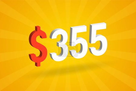 Téléchargez les illustrations : 355 USD symbole texte 3D. 355 Etats-Unis Dollar 3D avec fond jaune American Money vecteur de stock - en licence libre de droit