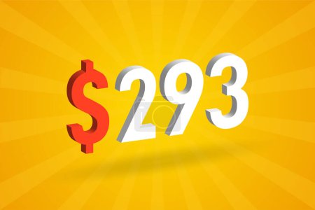 Illustration for 293 USD 3D text symbol. 293 United State Dollar 3D with yellow background American Money stock vector - Royalty Free Image