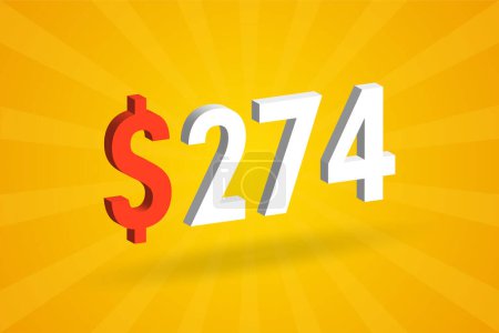 Illustration for 274 USD 3D text symbol. 274 United State Dollar 3D with yellow background American Money stock vector - Royalty Free Image