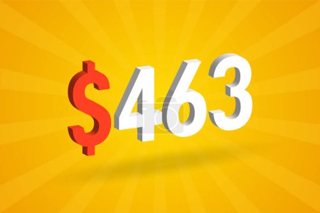 Illustration for 463 USD 3D text symbol. 463 United State Dollar 3D with yellow background American Money stock vector - Royalty Free Image