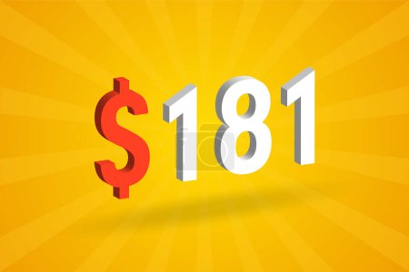 Illustration for 181 USD 3D text symbol. 181 United State Dollar 3D with yellow background American Money stock vector - Royalty Free Image