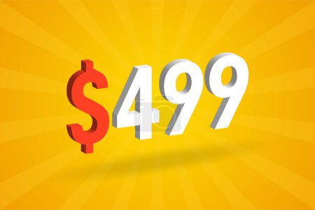 Illustration for 499 USD 3D text symbol. 499 United State Dollar 3D with yellow background American Money stock vector - Royalty Free Image