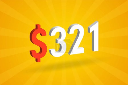 Illustration for 321 USD 3D text symbol. 321 United State Dollar 3D with yellow background American Money stock vector - Royalty Free Image
