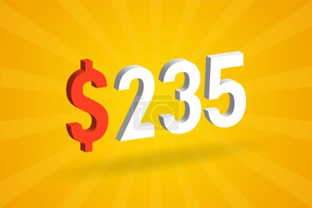 Téléchargez les illustrations : 235 USD symbole texte 3D. 235 Etats-Unis Dollar 3D avec fond jaune American Money vecteur de stock - en licence libre de droit