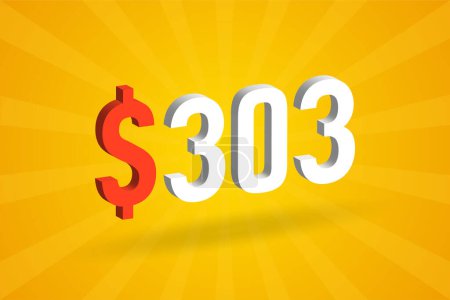 Téléchargez les illustrations : 303 USD symbole texte 3D. 303 Etats-Unis Dollar 3D avec fond jaune American Money vecteur de stock - en licence libre de droit