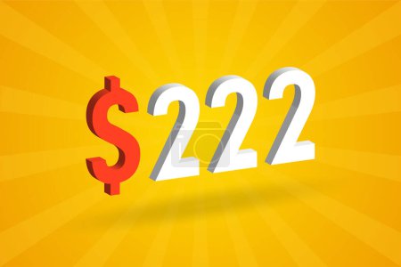 Téléchargez les illustrations : 222 USD symbole texte 3D. 222 Etats-Unis Dollar 3D avec fond jaune American Money vecteur de stock - en licence libre de droit