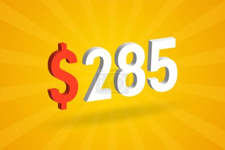 Ilustración de 285 USD Símbolo de texto 3D. 285 Dólar de los Estados Unidos 3D con fondo amarillo American Money vector de acciones - Imagen libre de derechos