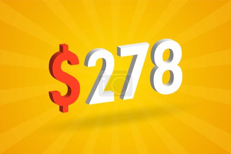 Ilustración de 278 USD Símbolo de texto 3D. 278 Dólar de los Estados Unidos 3D con fondo amarillo American Money vector de acciones - Imagen libre de derechos