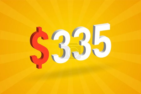 Téléchargez les illustrations : 335 USD symbole texte 3D. 335 Etats-Unis Dollar 3D avec fond jaune American Money vecteur de stock - en licence libre de droit