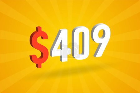 Ilustración de 409 USD Símbolo de texto 3D. 409 Dólar de los Estados Unidos 3D con fondo amarillo American Money vector de acciones - Imagen libre de derechos