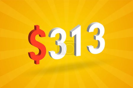 Téléchargez les illustrations : 313 USD symbole texte 3D. 313 Etats-Unis Dollar 3D avec fond jaune American Money vecteur de stock - en licence libre de droit