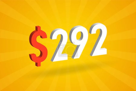 Illustration for 292 USD 3D text symbol. 292 United State Dollar 3D with yellow background American Money stock vector - Royalty Free Image
