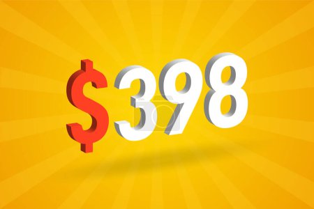 Illustration for 398 USD 3D text symbol. 398 United State Dollar 3D with yellow background American Money stock vector - Royalty Free Image