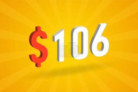 Téléchargez les illustrations : 106 USD symbole texte 3D. 106 Etats-Unis Dollar 3D avec fond jaune American Money vecteur de stock - en licence libre de droit
