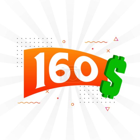 Illustration for 160 Dollar currency vector text symbol. 160 USD United States Dollar American Money stock vector - Royalty Free Image