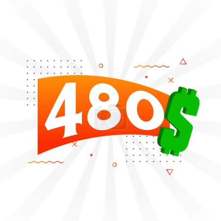 Illustration for 480 Dollar currency vector text symbol. 480 USD United States Dollar American Money stock vector - Royalty Free Image