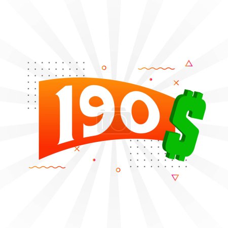 Illustration for 190 Dollar currency vector text symbol. 190 USD United States Dollar American Money stock vector - Royalty Free Image